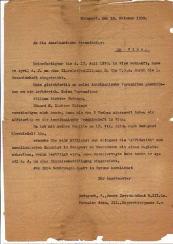 1938 Letter to US Embassy