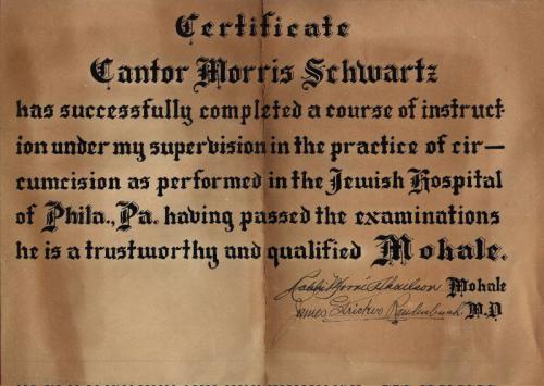 Morris Schwartz's 'Mohel' Certificate